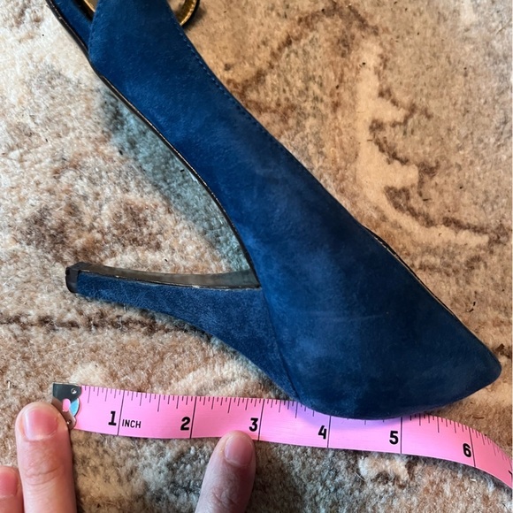 J. Crew Suede Blue Dorsay Peep Toe Heels - Picture 6 of 6